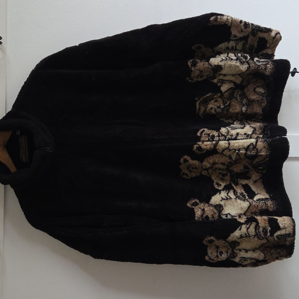 Black Teddy-Trim Plush Zip Jacket